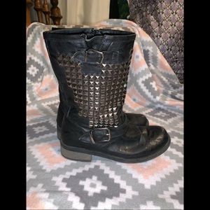 Mid calf Studded Black Faux Leather Boots